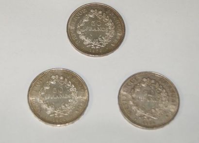 null 3 pièces de 50 francs Hercule, 1978, 1974 et 1976. Poids : 90,29 g