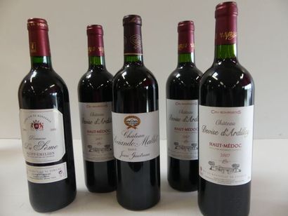 null Lot de 5 bouteilles : 1 Sociando Mallet Haut Médoc 2003 ; 3 Château Les Ardilleys...