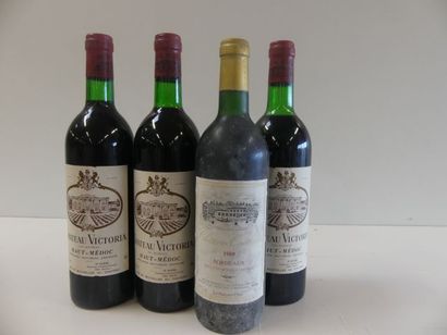null Lot de 4 bouteilles : 3 de château Victoria, cru bourgeois, Haut Médoc, 1979...