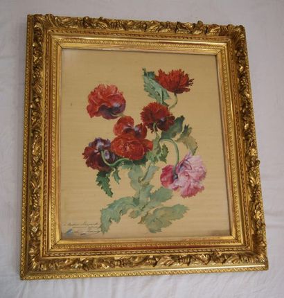null Madeleine LEMAIRE ( 1845 -1928) " bouquet de pivoine" aquarelle sur soie , signé...