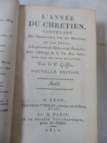 null 12 tomes de "L'année du Chrétien" Paris, 1811.