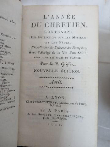 null 12 tomes de "L'année du Chrétien" Paris, 1811.