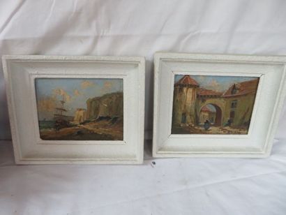 null Paire d'huiles sur panneau, figurant des paysages animés. France, fin XIXe....