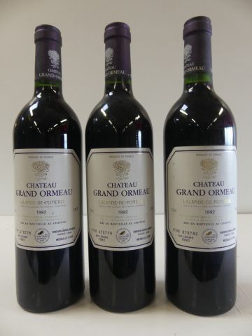 null 3 bouteilles de Lalande de Pomerol 1992 Château Grand Ormeau Médaillé d'Or -...