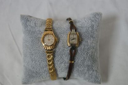 null Lot de 2 montres de dame, l'une boîtier en or jaune (bracelet en métal doré,...