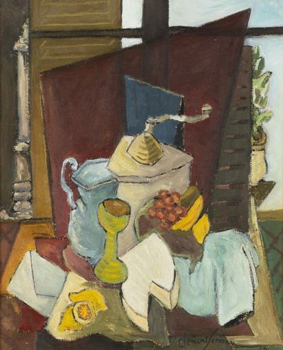 CLEMENT-SERVEAU (1886-1972) 
Still
life Oil on cardboard.
Signed lower right.
Olie...