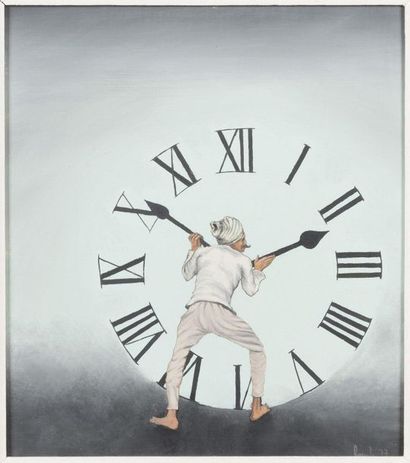 Gilles Brenta (1943-2017) L'horloge, 1977 Huile sur panneau. Signée et datée en bas...