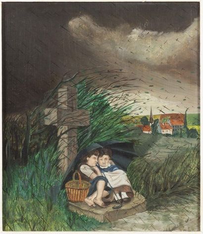 Gilles Brenta (1943-2017) L'orage, 1978 Huile sur panneau. Signée et datée en bas...