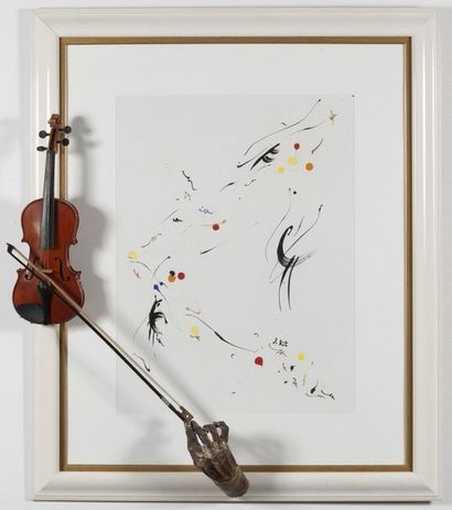 Juan Kiti (né en 1956) 
Note musicale, 1996
Encre sur papier, violon et main en bronze.
Signé...