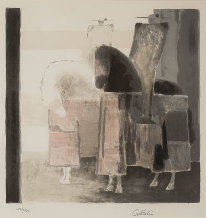 Bernard CATHELIN (1919-2004) Abstraction au cavalier. Lithographie en couleurs. Signée...