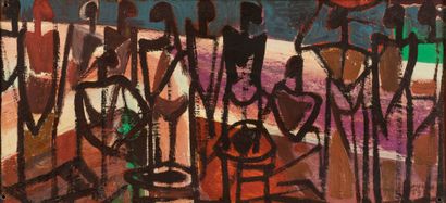 Floris JESPERS (1889-1965) Marché africain, 1959. Huile sur panneau d'isorel. Signée...