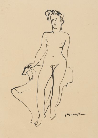 Robert BUYLE (1895-1976) Nu féminin. Encre sur papier. Signée en bas à droite. Inkt...