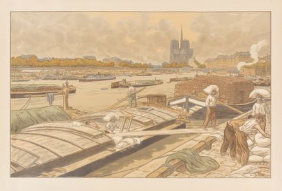 Henri RIVIERE (1864-1951) Notre Dame vue du quai d'Austerlitz, 1900. Lithographie...