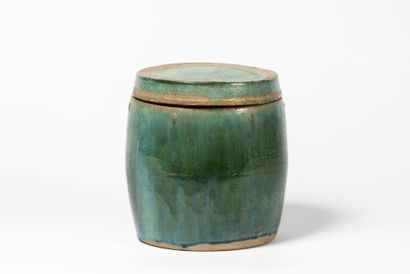 COVERED POT In earthenware with green glaze...
