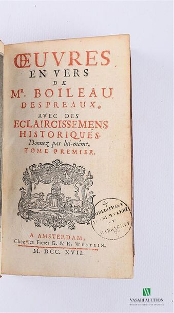 null BOILEAU DESPREAUX - Oeuvres en vers (deux tomes) et Oeuvres en proses (deux...