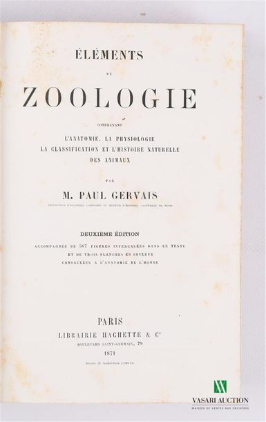 null GERVAIS Paul - Éléments de zoologie comprenant l'anatomie, la physiologie, la...