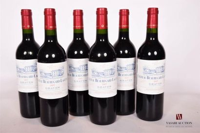 null 6 Bouteilles	Château BEAUREGARD LAGUPEAU	Graves	2005
	Et. excellentes. N : mi...