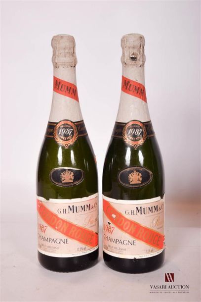 null 2 Bouteilles	Champagne MUMM Cordon Rouge Brut		1987
	Et. un peu tachées et un...