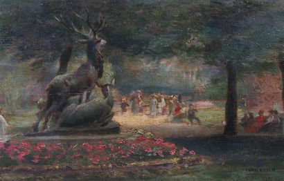 null BELLYNCK Hubert-Emile (1859-?)
Le cerf au jardin du Luxembourg
Huile sur panneau
Signée...