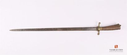 null Couteau de chasse, lame de 52 cm, à gorge et dos plat, gravée de motifs géométriques...