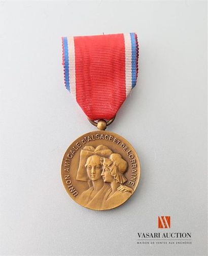null Union amicale d'Alsace et de Lorraine, médaille associative, bronze, 29 mm,...