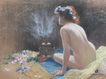 null RIBERA Pedro (1867-1949)
Jeune femme à la couronne fleurie devant un brûle-parfum
Pastel...
