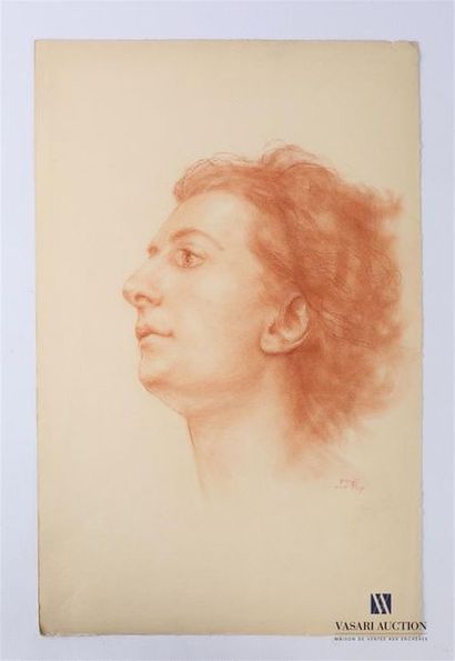 null VAN ROY Dolf (1858-1943) 
Profil de femme, cheveux au vent
Sanguine 
Signée...