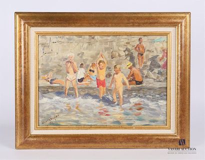 null GONCHAROV Grigory Andreyevich (1913-2001) 
Le bain des enfants
Huile sur carton
Signée...