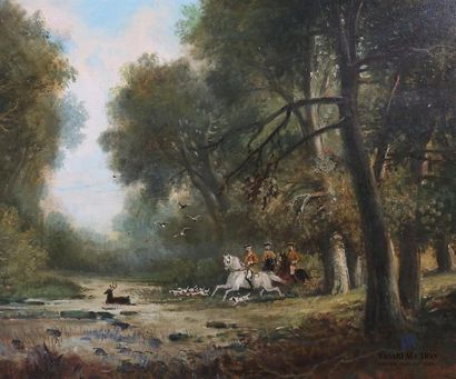 null JANY (XIX-XXème siècle)
Scène de chasse à cours
Huile sur toile
Signée en bas...