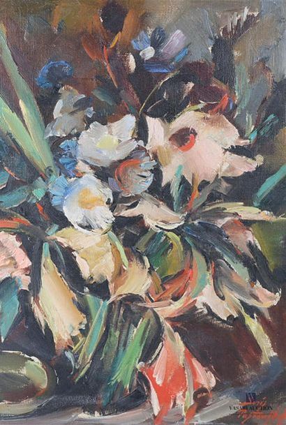 null Boris PASTOUKHOFF (1894-1974) 
Fleurs
Huile sur toile 
Datée et située "1952...