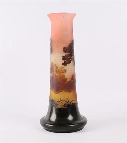 null Etablissements GALLE (1904-1936) 
Vase à long col, la base aplatie en verre...