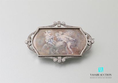 null BOUCHERON Platinum
brooch, rectangular in shape, featuring a miniature on ivory,...