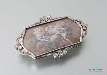 null BOUCHERON Platinum
brooch, rectangular in shape, featuring a miniature on ivory,...