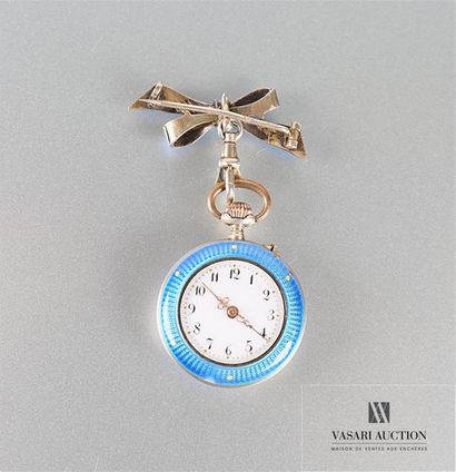 null 800 thousandths blue and gold enamelled silver brooch watch decorated with a...