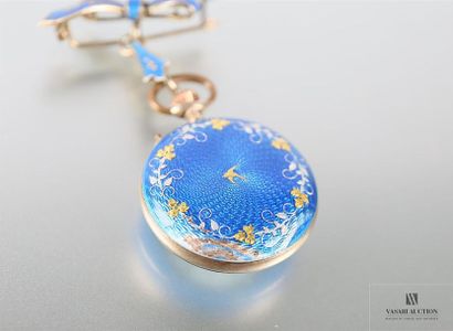 null 800 thousandths blue and gold enamelled silver brooch watch decorated with a...