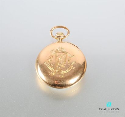 null Pocket watch in 750-thousandths yellow gold, the white enamelled dial with Roman...