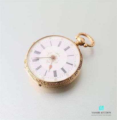 null Pocket watch in yellow gold, the enamelled white and pink dial with Roman numerals...