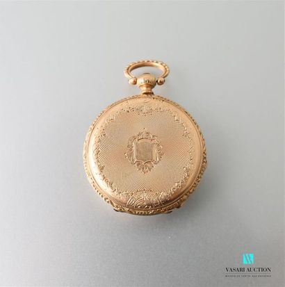 null Pocket watch in yellow gold, the enamelled white and pink dial with Roman numerals...