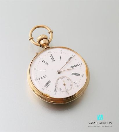 null Pocket watch in 750-thousandths yellow gold, the round dial indicates the hours...