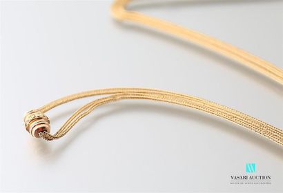 null Yellow gold necklace composed of two chains retaining a sliding motif in pink...