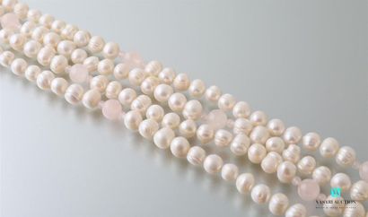 null White freshwater cultured pearl necklace, punctuated with pink agate pearls
Length:...