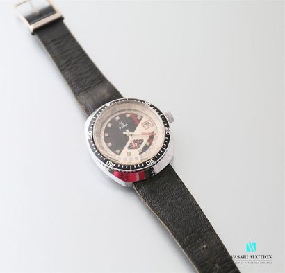 null Yema watch No. 725626, steel case, black bezel, black, white and red dial, Arabic...