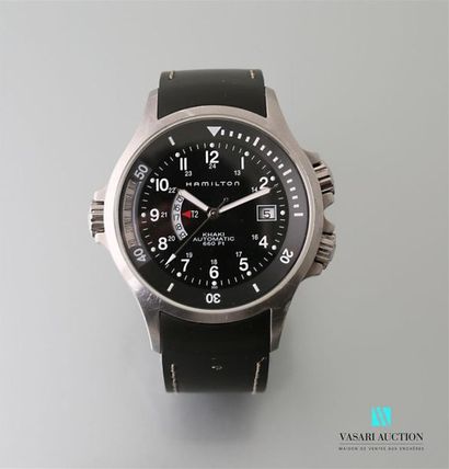 null Hamilton khaki GMT automatic,
men's wristwatch, 42 mm steel case, black dial,...
