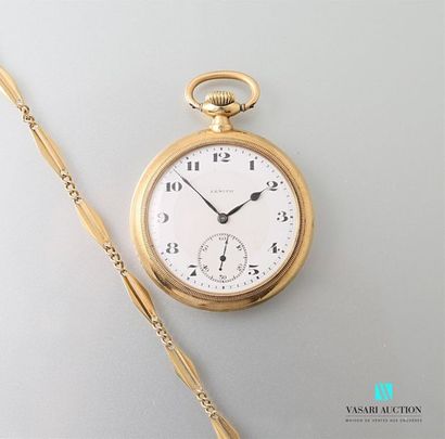 null ZENITH 
750-thousandths yellow gold pocket watch The round white enamelled dial...