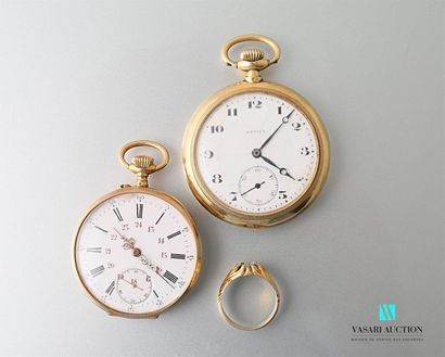 null ZENITH
750-thousandths yellow gold pocket watch, the round white enamelled dial...