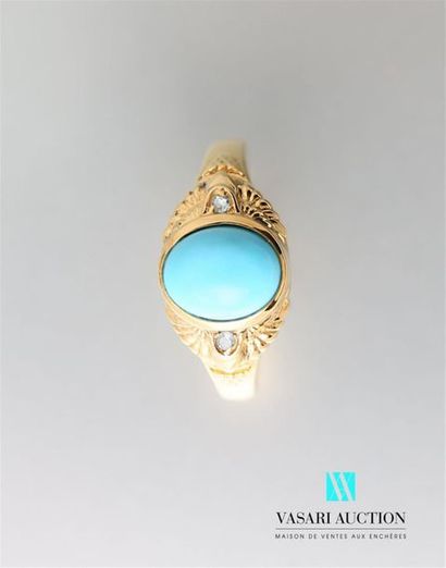null Ring in vermeil decorated with a turquoise cabochon framed by two white topazes...