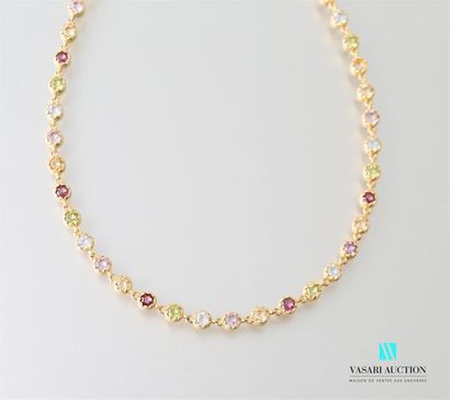 null Necklace in vermeil decorated with multicoloured round stones, snap hook clasp...