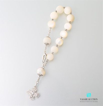 null Silver rosary and moonstone beads, the cross decorated with Eucharistic symbols...