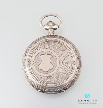 null Important silver gusset watch with double basin, the upper one has a blind medallion...