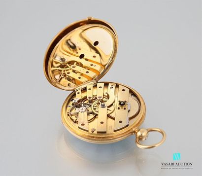 null Pocket watch in yellow gold, the round white enamelled dial marked Racine Genève...